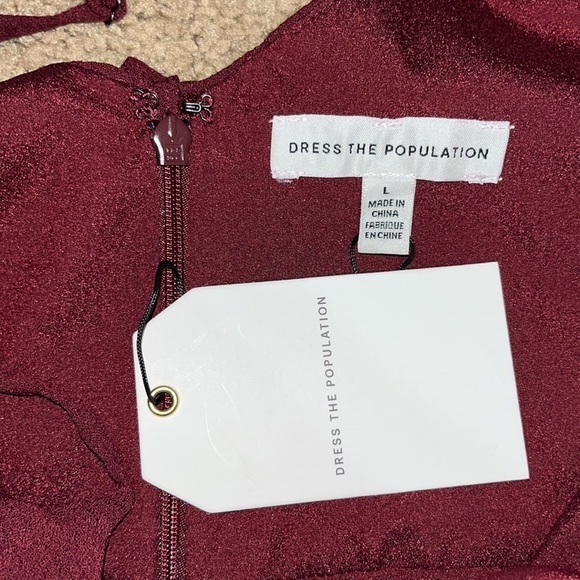 Dress the Population Gracelyn Blouson Jersey Maxi Gown Thigh High Slit Burgundy - Picture 12 of 14